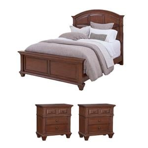 Bowery Hill Set of 3 - Cherry Wood Arched Queen Panel Bed & 2 Nightstands