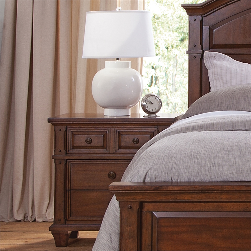 Bowery Hill Set of 2 Cherry Finished Wood 3-Drawers Nightstands