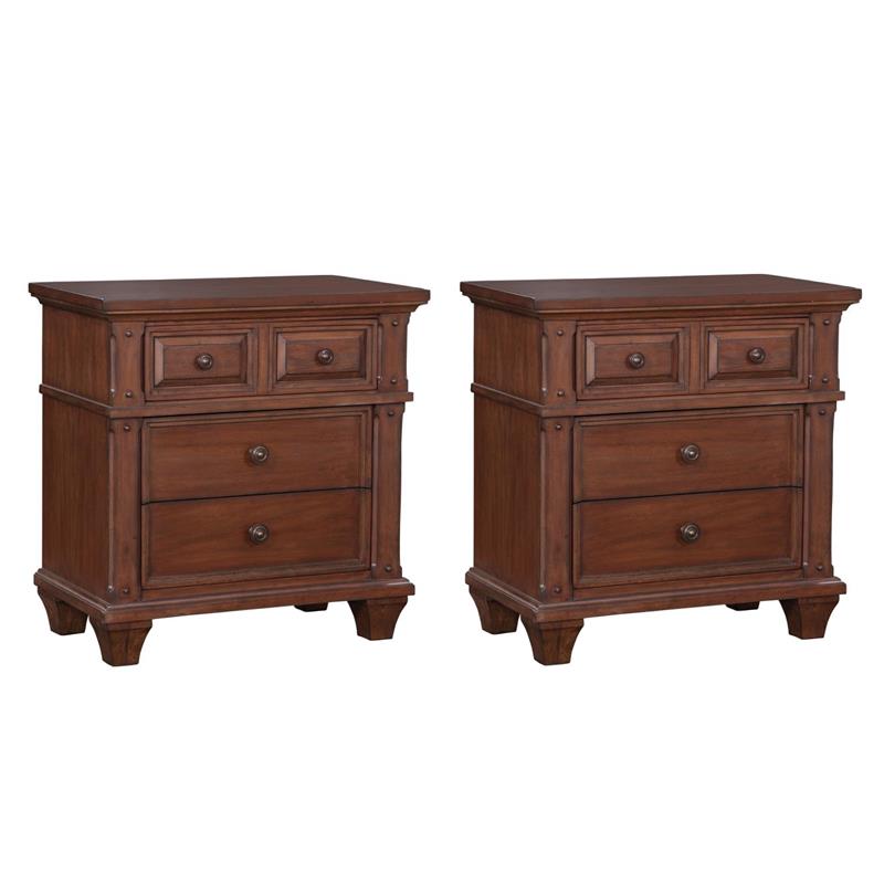 Bowery Hill Set of 2 Cherry Finished Wood 3-Drawers Nightstands