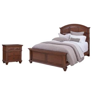 Bowery Hill Set of 2 Cherry Finished Wood Arched Queen Panel Bed & Nightstand
