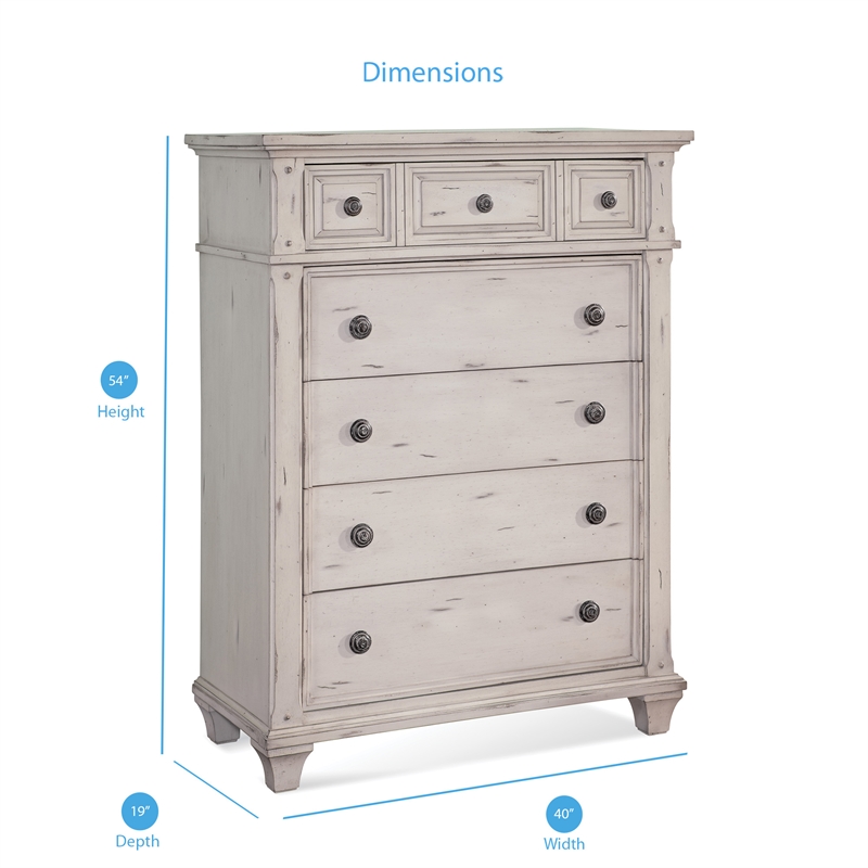 Bowery Hill Set of 3 - White Wood Two 3-Drawers Nightstands & 5-Drawers Chest