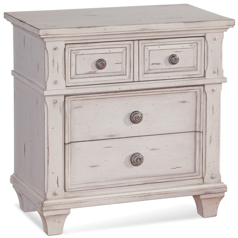 Bowery Hill Set of 3 - White Wood Two 3-Drawers Nightstands & 5-Drawers Chest