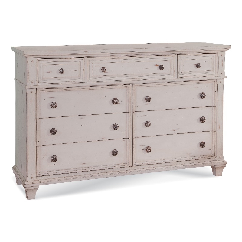 Bowery Hill Set of 3 - White Wood Two 3-Drawers Nightstands & 9-Drawers Dresser