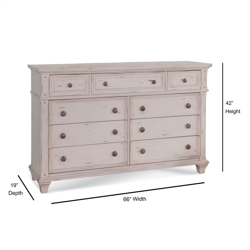 Bowery Hill Set of 3 - White Wood Two 3-Drawers Nightstands & 9-Drawers Dresser