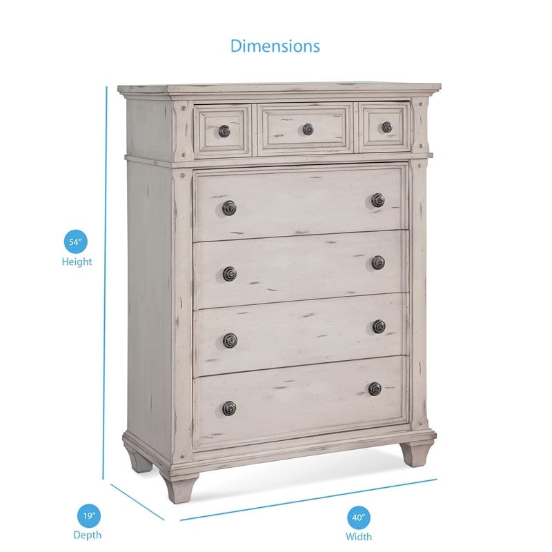 Bowery Hill Set of 2 Antique White Wood 3-Drawers Nightstand & 5-Drawers Chest