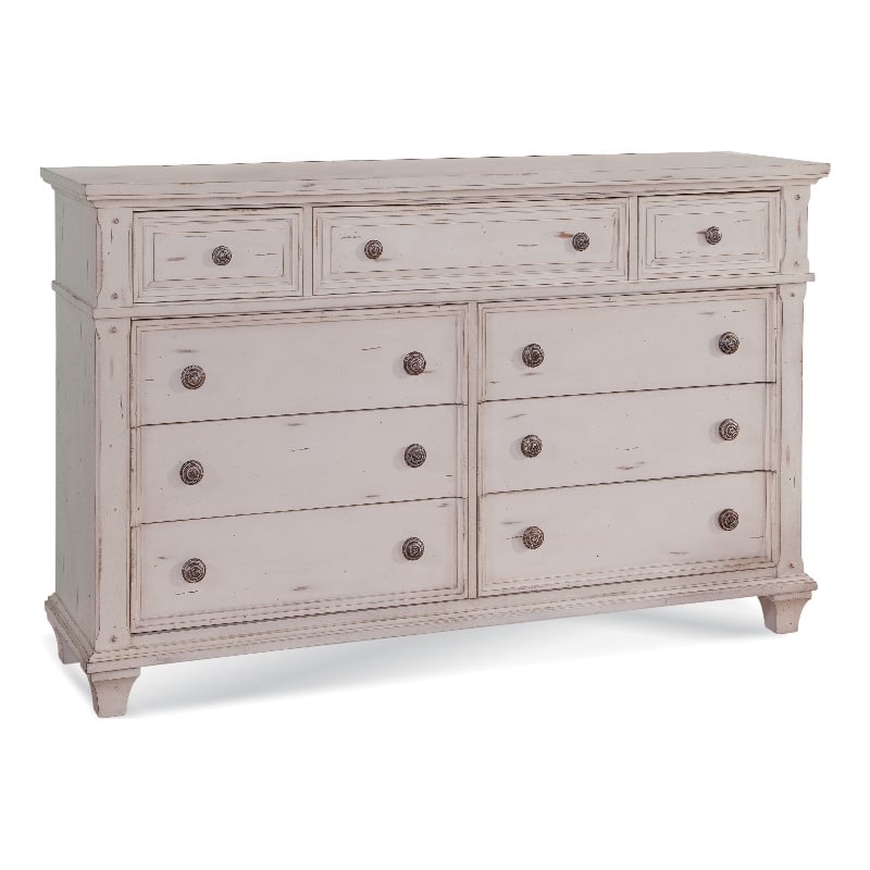 Bowery Hill Set of 2 Antique White Wood 3-Drawers Nightstand & 9-Drawers Dresser