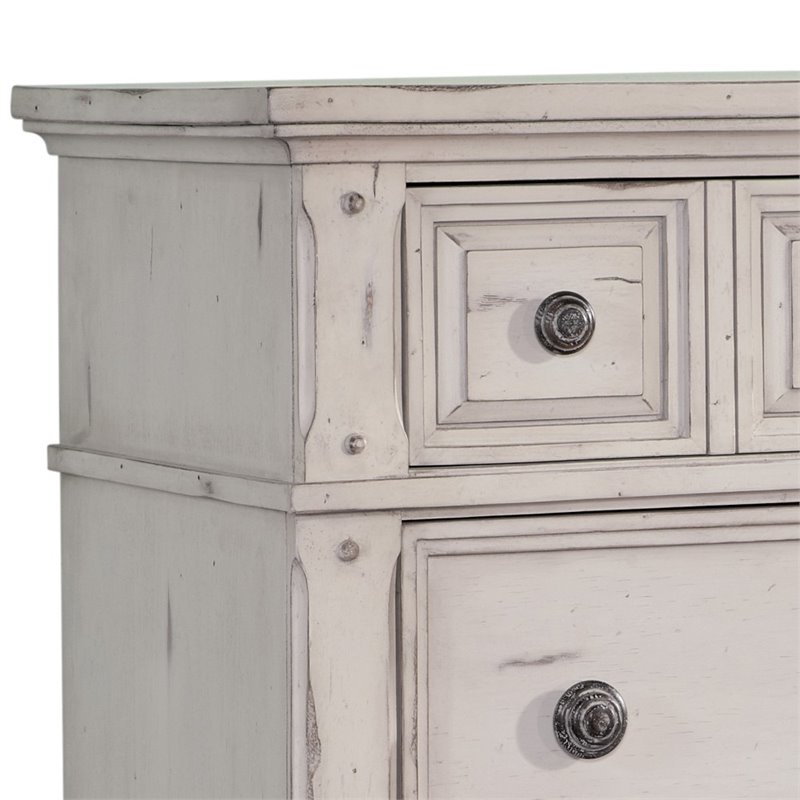 Bowery Hill Set of 2 Antique White Wood 3-Drawers Nightstand & 9-Drawers Dresser