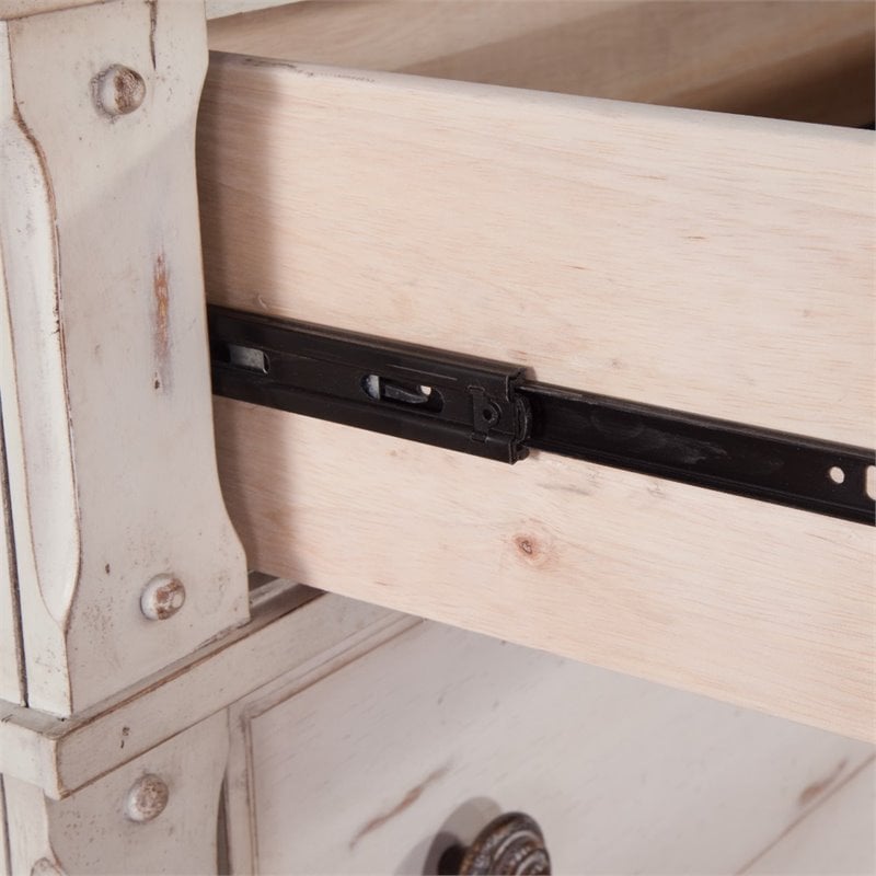 Bowery Hill Set of 2 Antique White Wood 3-Drawers Nightstand & 9-Drawers Dresser