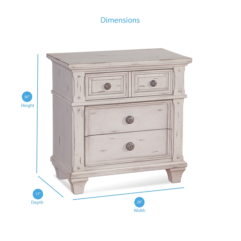 Bowery Hill Set of 3 Antique White Wood Nightstand & Chest & Dresser