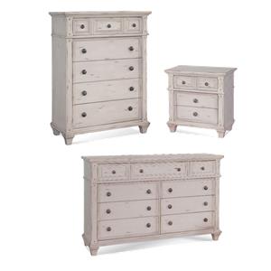 Bowery Hill Set of 3 Antique White Wood Nightstand & Chest & Dresser