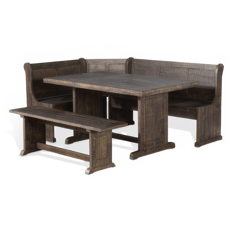 Bowery Hill 4 Piece Breakfast Nook Set with Faux Leather Blue Cushion Set