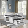 Bowery Hill 4 Piece Breakfast Nook Set with Faux Leather Blue Cushion Set