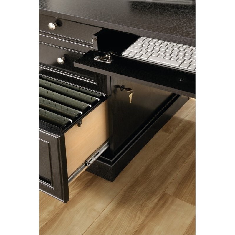 Bowery Hill Set of 2 Wood L-Shaped Computer Desk & Lateral Filing Cabinet