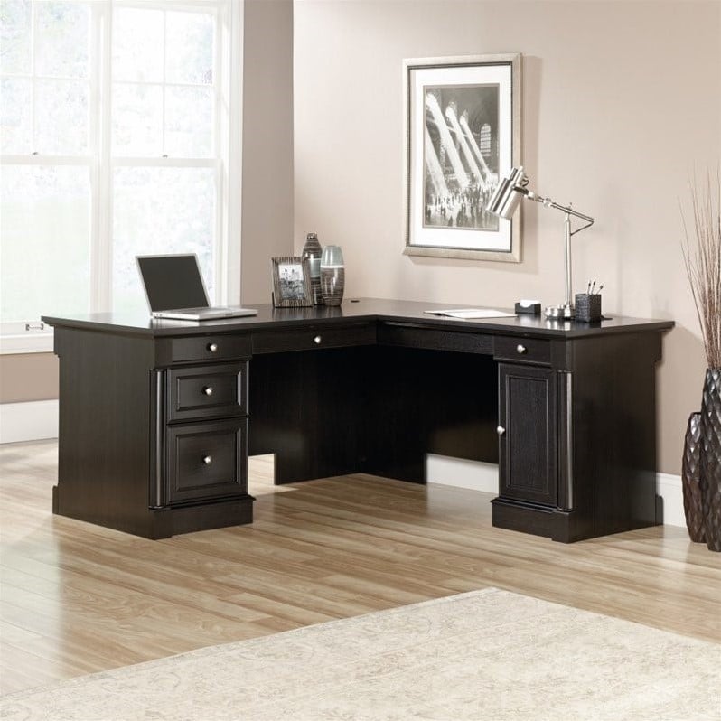 Bowery Hill Set of 2 Wood L-Shaped Computer Desk & Lateral Filing Cabinet