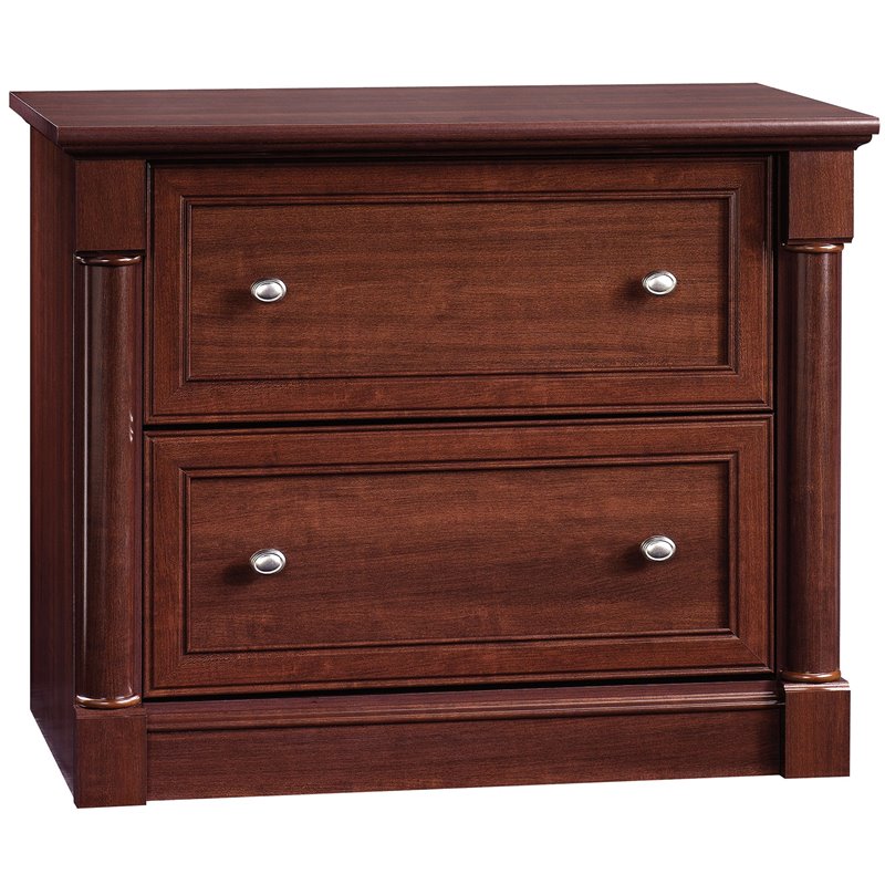 Bowery Hill Set of 2 Wood Cherry L-Shaped Computer Desk & Lateral Filing Cabinet