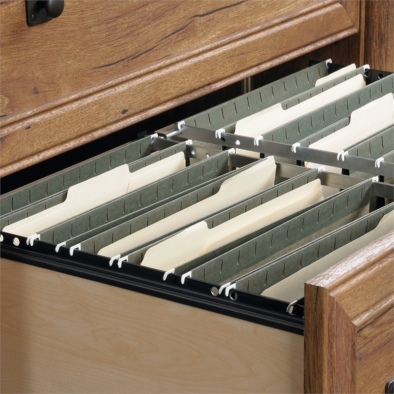 Bowery Hill Set of 2 Wood L-Shaped Computer Desk & Lateral Filing Cabinet in Oak