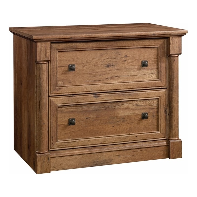 Bowery Hill Set of 2 Wood L-Shaped Computer Desk & Lateral Filing Cabinet in Oak
