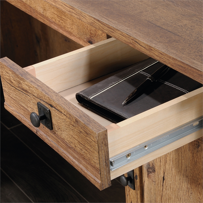 Bowery Hill Set of 2 Wood L-Shaped Computer Desk & Lateral Filing Cabinet in Oak