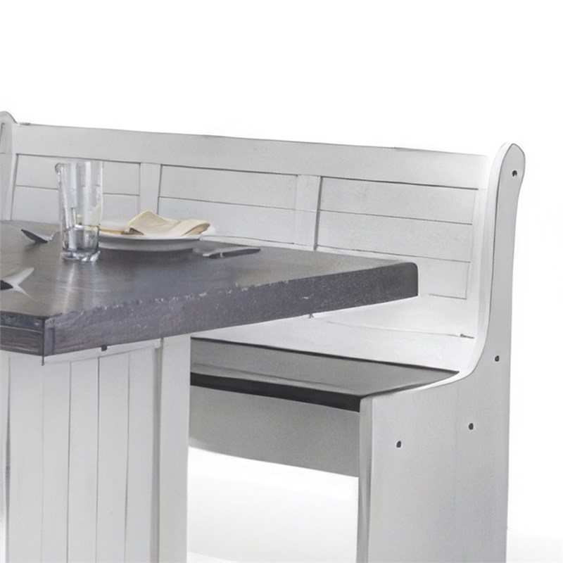 Bowery Hill 4pc Breakfast Nook Set - Dining Table & Benches in White & Brown