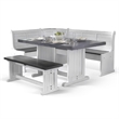 Bowery Hill 4pc Breakfast Nook Set - Dining Table & Benches in White & Brown