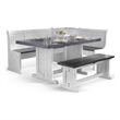 Bowery Hill 4pc Breakfast Nook Set - Dining Table & Benches in White & Brown
