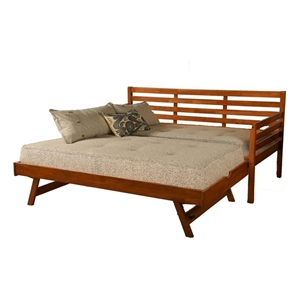Bowery Hill Boho Wood Daybed/Pop Up in Barbados Brown w/ Gray Mattresses