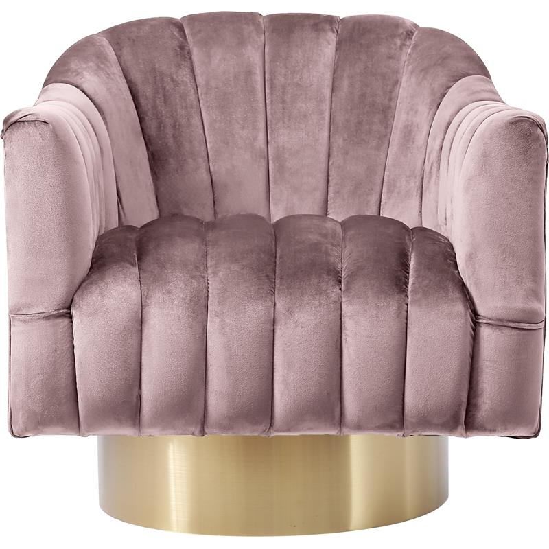 Bowery Hill Contemporary Upholstered Pink Velvet Swivel Accent Chair