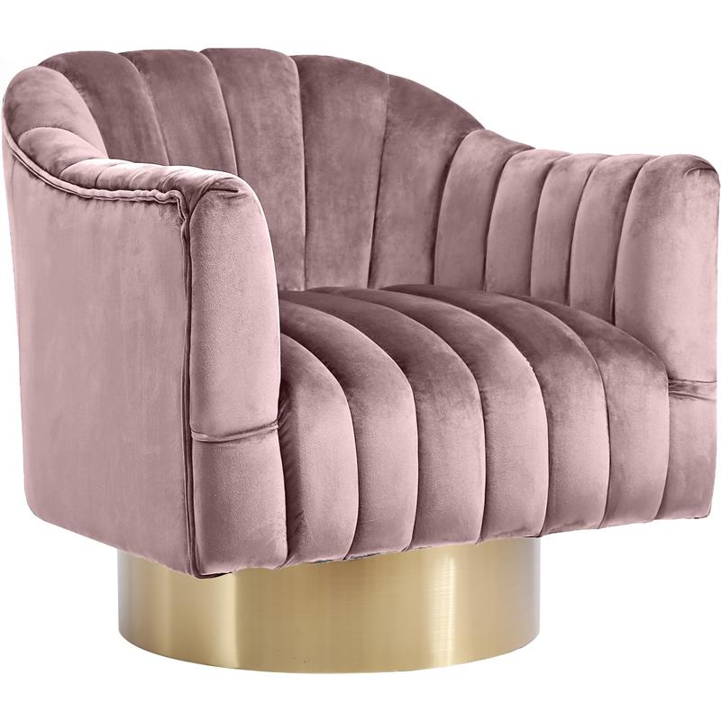 Bowery Hill Contemporary Upholstered Pink Velvet Swivel Accent Chair