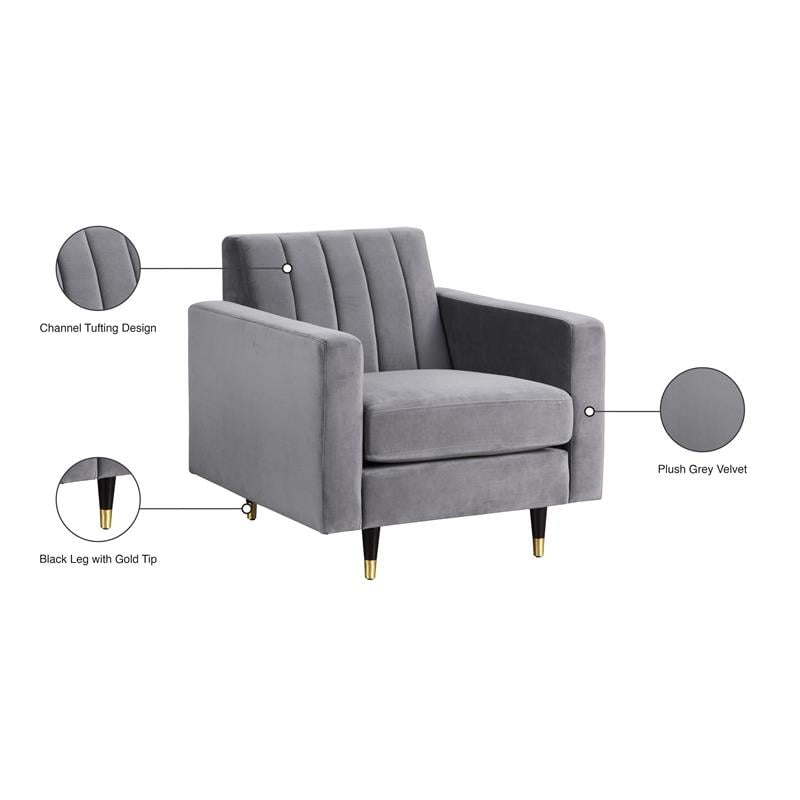 Bowery Hill Contemporary Upholstered Velvet Accent Chair in Gray