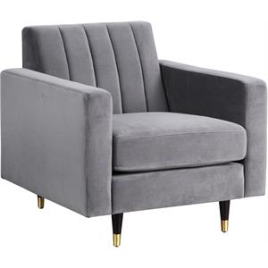Bowery Hill Contemporary Upholstered Velvet Accent Chair in Gray