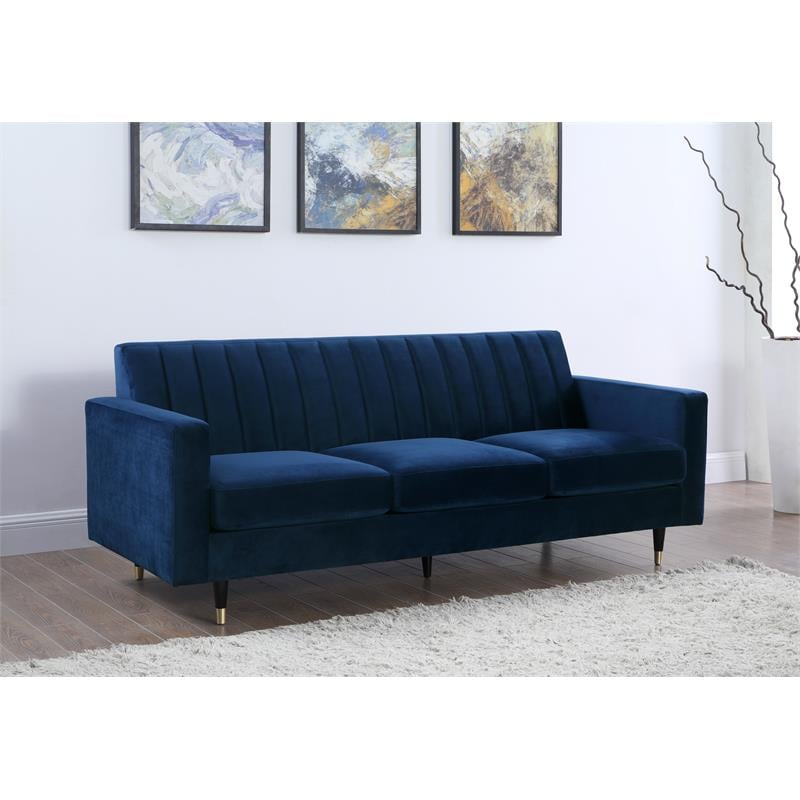 Bowery Hill Contemporary Upholstered Durable Velvet Sofa in Navy