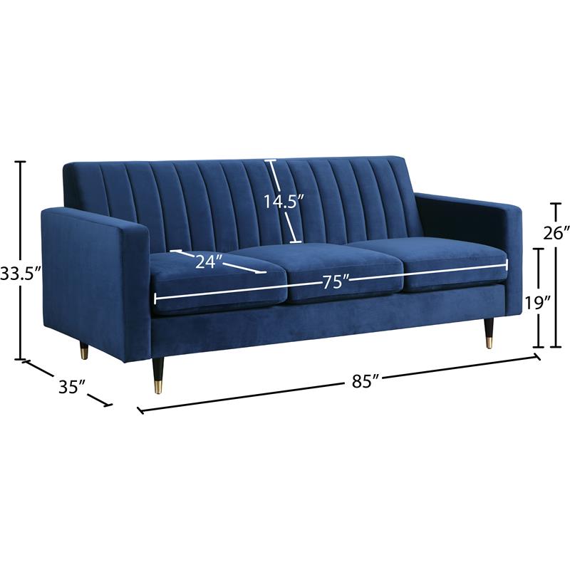 Bowery Hill Contemporary Upholstered Durable Velvet Sofa in Navy