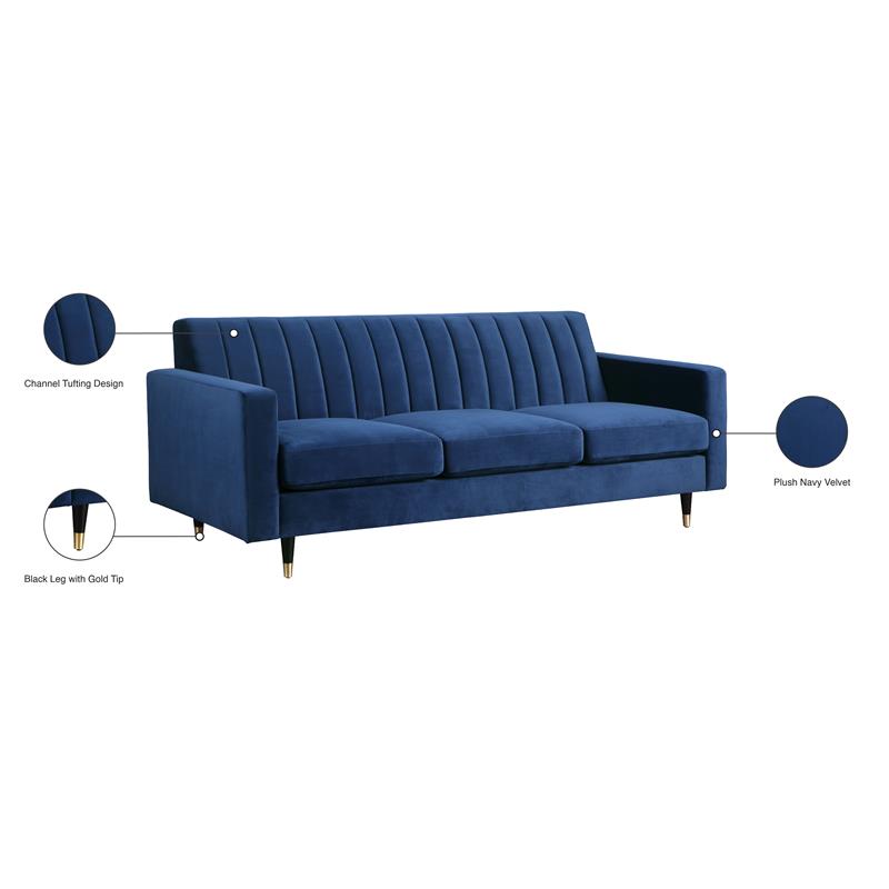 Bowery Hill Contemporary Upholstered Durable Velvet Sofa in Navy