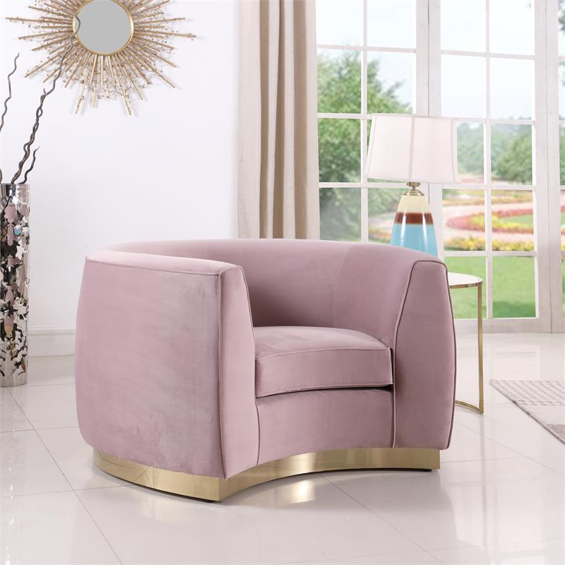 Bowery Hill Contemporary Upholstered Velvet Accent Chair in Pink and Gold