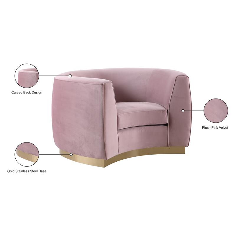 Bowery Hill Contemporary Upholstered Velvet Accent Chair in Pink and Gold