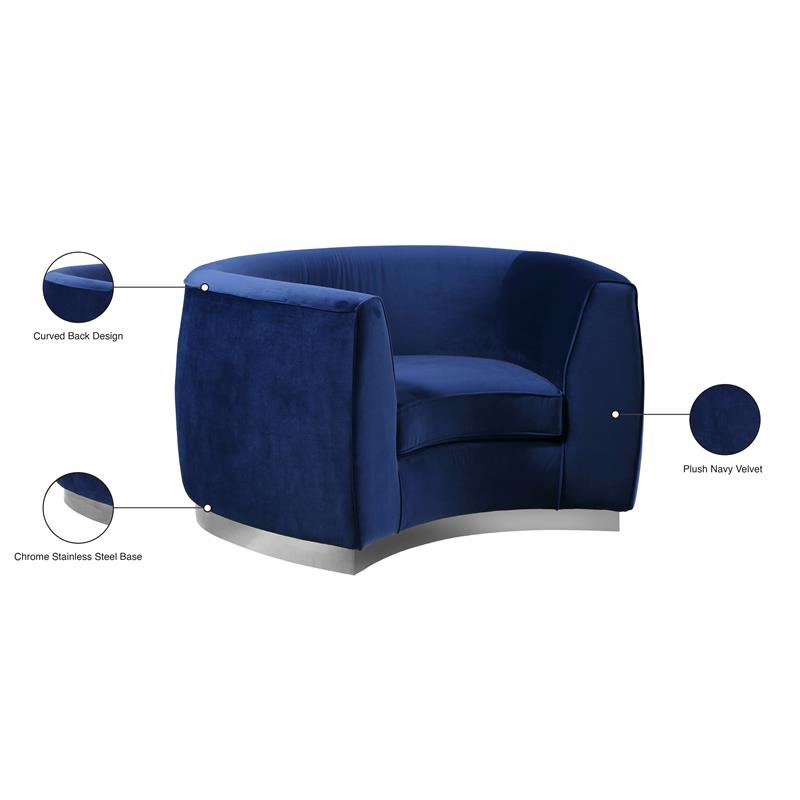 Bowery Hill Upholstered Navy Velvet Chair with Sturdy Stainless Steel Base