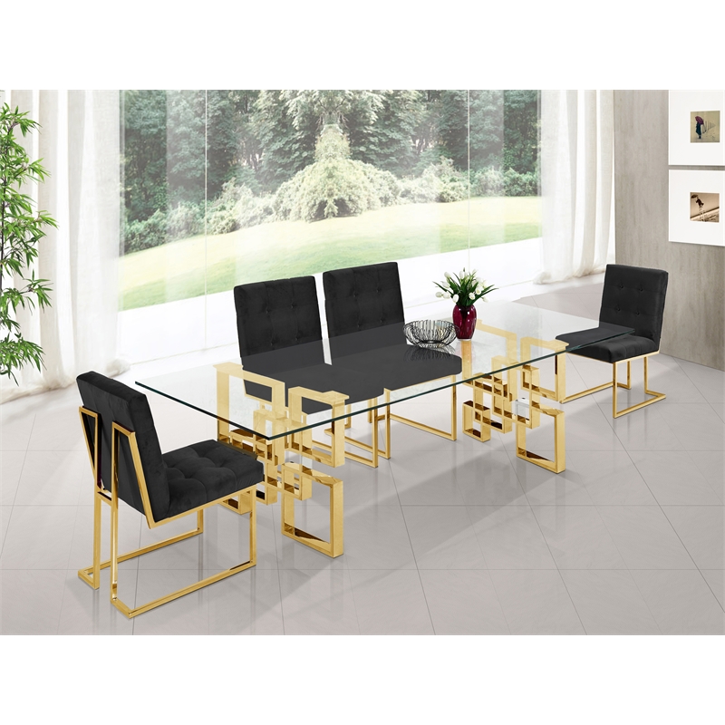 Bowery Hill Contemporary Glass Top Stainless Steel Dining Table in Gold