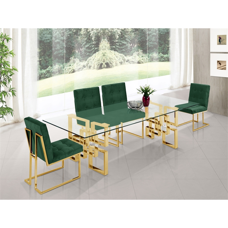Bowery Hill Contemporary Glass Top Stainless Steel Dining Table in Gold