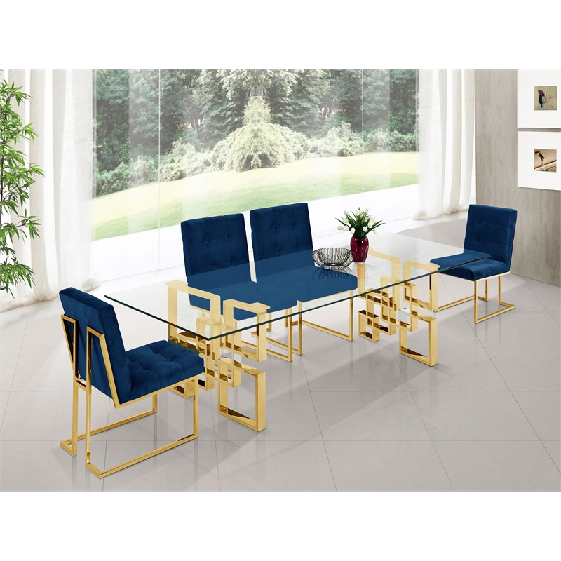Bowery Hill Contemporary Glass Top Stainless Steel Dining Table in Gold