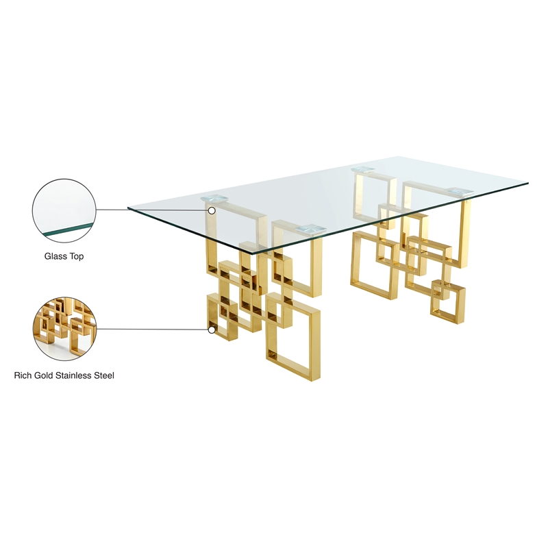 Bowery Hill Contemporary Glass Top Stainless Steel Dining Table in Gold