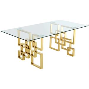 Bowery Hill Contemporary Glass Top Stainless Steel Dining Table in Gold