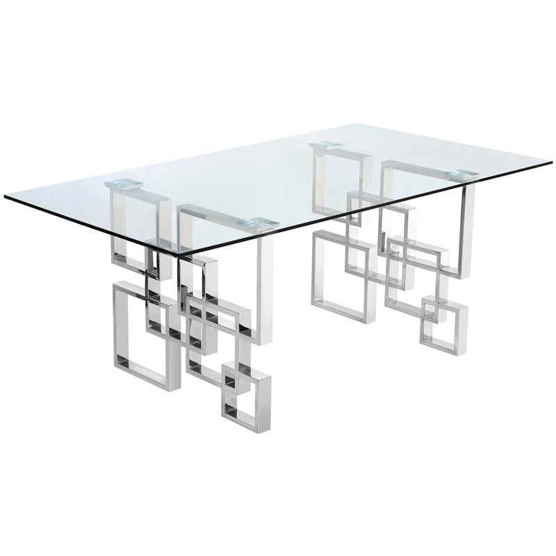 Bowery Hill Contemporary Glass and Metal Dining Table in Chrome