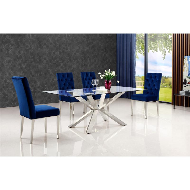Bowery Hill Glass Dining Table in Chrome with Sturdy Stainless Steel Base