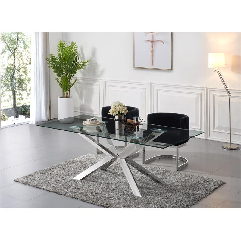 Bowery Hill Glass Dining Table in Chrome with Sturdy Stainless Steel Base