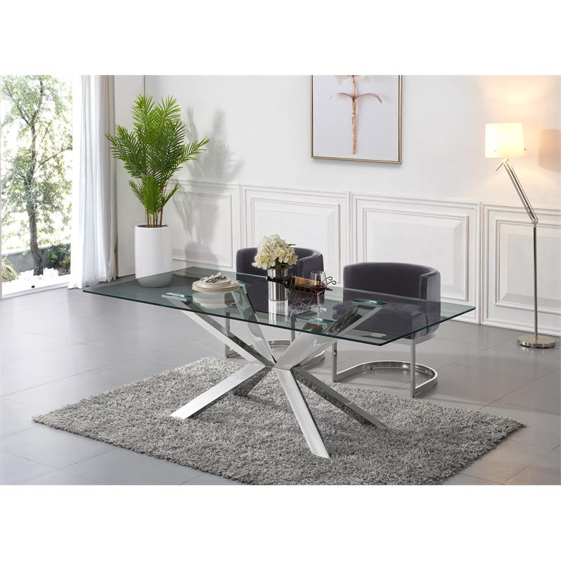 Bowery Hill Glass Dining Table in Chrome with Sturdy Stainless Steel Base