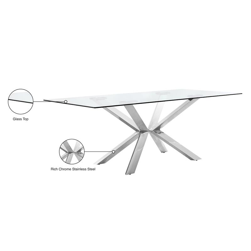 Bowery Hill Glass Dining Table in Chrome with Sturdy Stainless Steel Base