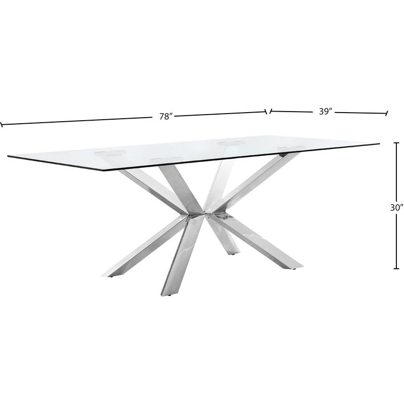 Bowery Hill Glass Dining Table in Chrome with Sturdy Stainless Steel Base