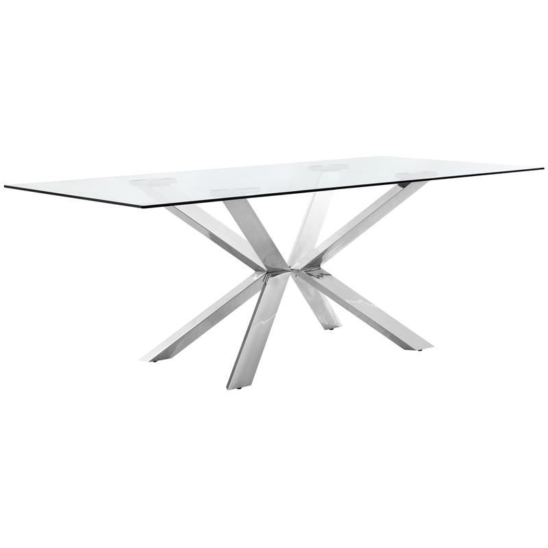 Bowery Hill Glass Dining Table in Chrome with Sturdy Stainless Steel Base