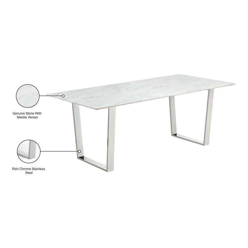 Bowery Hill Stone Dining Table in Chrome with Sturdy Stainless Steel Base