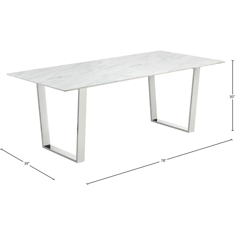 Bowery Hill Stone Dining Table in Chrome with Sturdy Stainless Steel Base